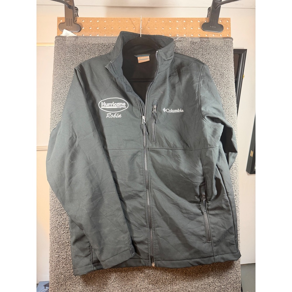 Columbia Softshell Jacket Mens Medium Black Hurricane Express Robin Embroidery